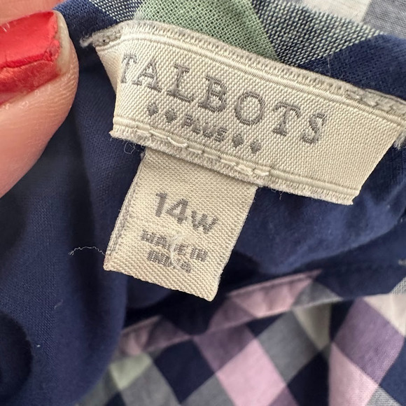 Talbots Dress 14W Rainbow Gingham Sleeveless Preppy Midi Cotton Retro Fit Flare - Picture 6 of 8